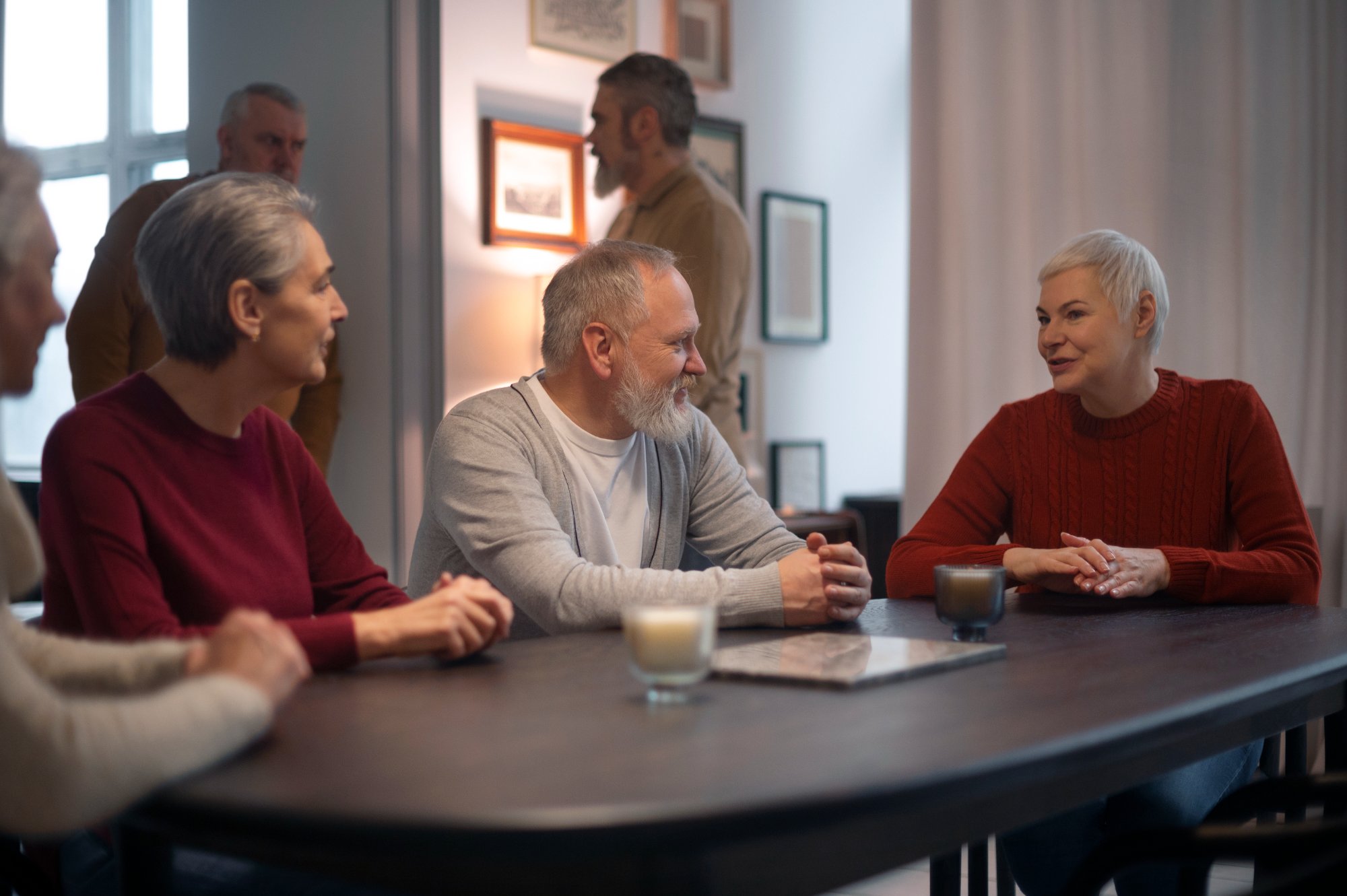 Seniors socializing at a community center gathering
